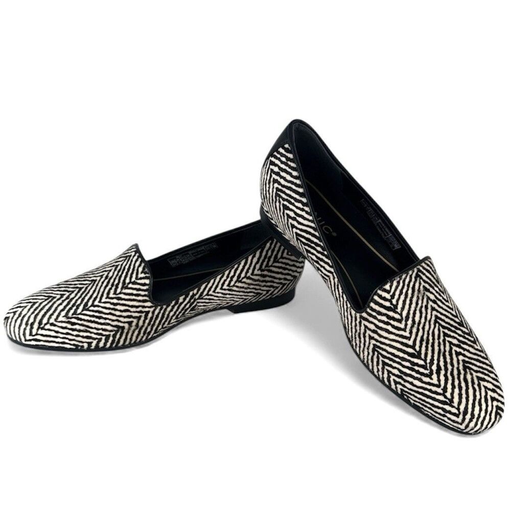 Vionic Women 6.5 Black White Zebra Print Calf Hair Willa Slip On Flats Loafers